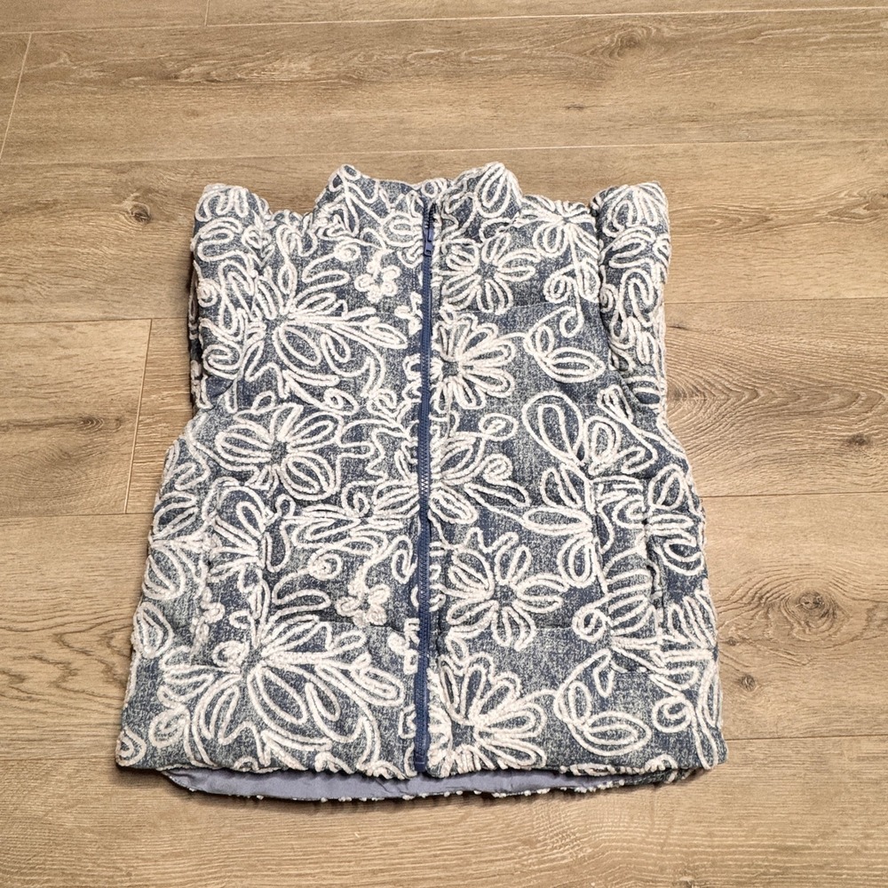 MAINSTRIP Puffer Floral Flocked Embroidered‎ Denim Vest Size Small